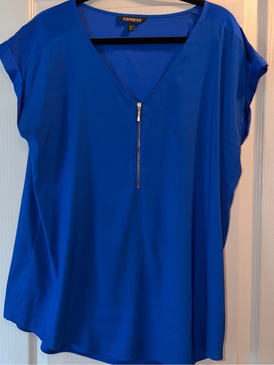 Express Tops - Express Women's Cobalt Blue V-Neck Zip Front Blouse